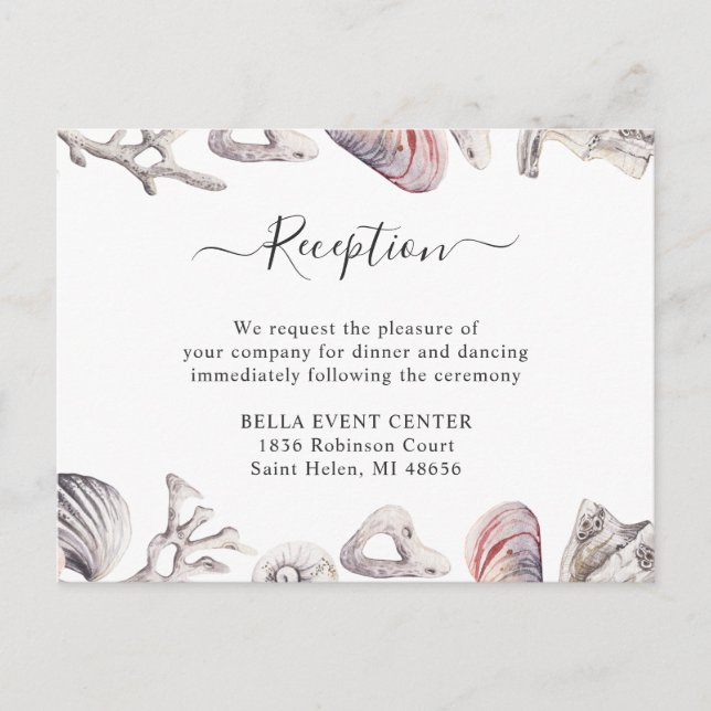 White Seashell Beach Sand Reception Enclosure Card (Front)