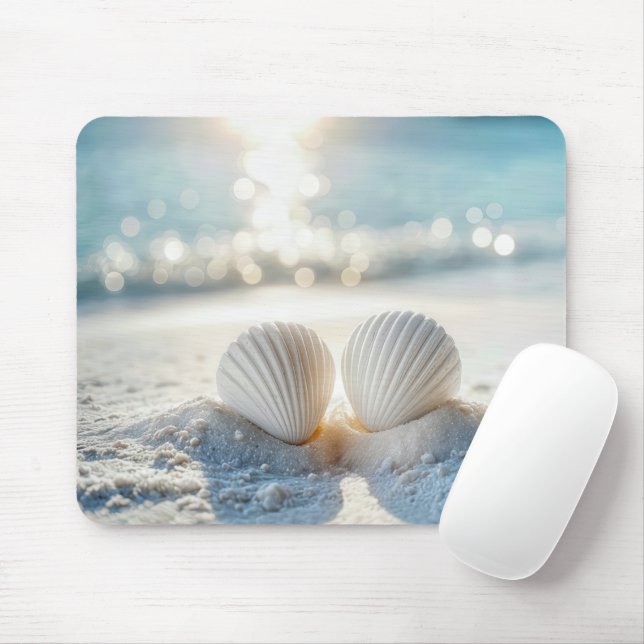 White Seashells in Ocean Sand Mouse Pad (With Mouse)