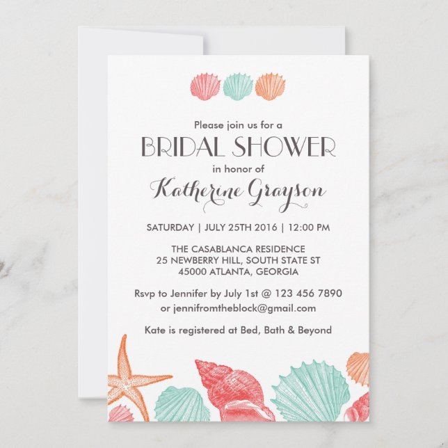 White Seashells Invitation pour le mariage sur la  (Devant)