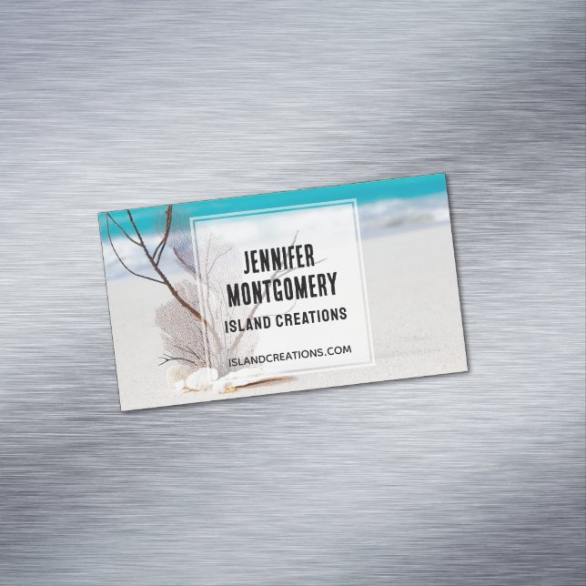 White Seashells on a Tropical Beach Magnetic Business Card (In Situ)