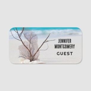 White Seashells on a Tropical Beach Name Tag