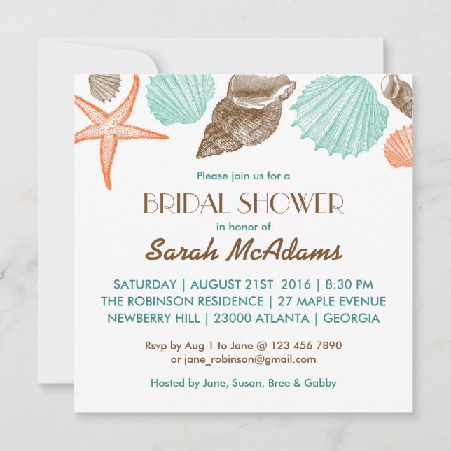 White Seashells Wedding Bridal Shower Invitation (Front)
