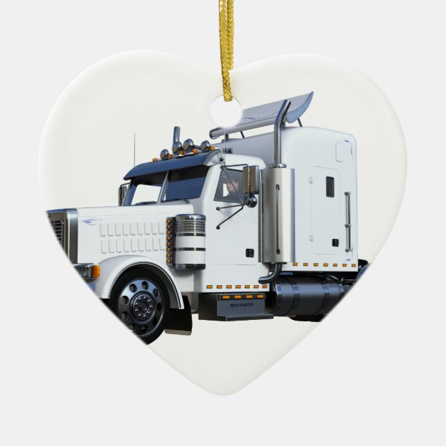 White Semi Tractor Trailer Ceramic Ornament (Front)