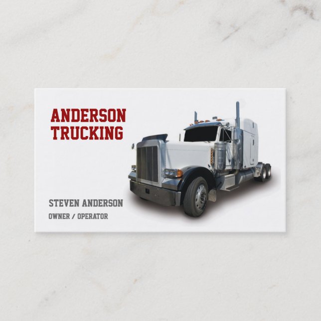 White Semi Truck Driver Business Card (Front)