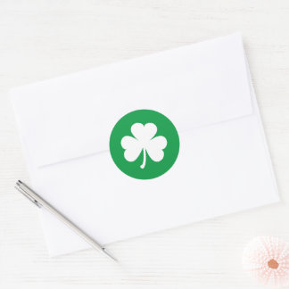 White Shamrock on Irish Green St Patrick's Day Classic Round Sticker