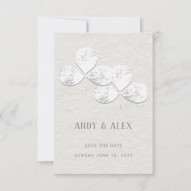White Shamrock Wedding Save The Date Card (Front)