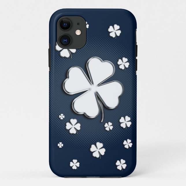 White shamrocks on blue background Case-Mate iPhone case (Back)