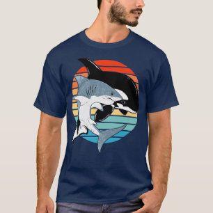 White Shark and Orca Vintage Sunset Shark Day T-Shirt
