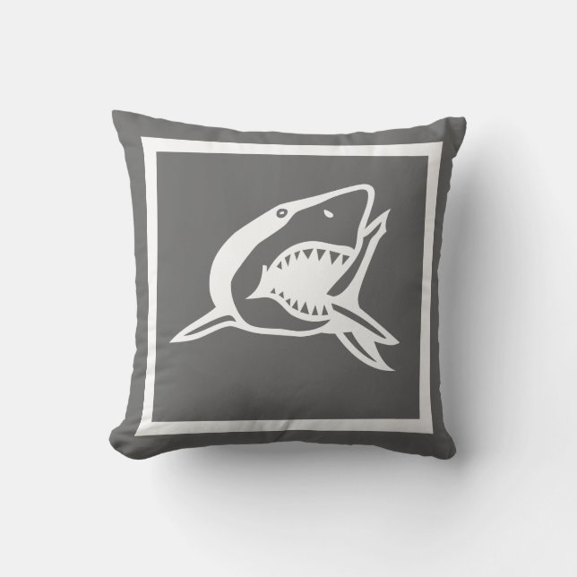 white  shark on dark grey pillow (Front)