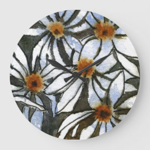 White Shasta daisy on dark grey background art Large Clock