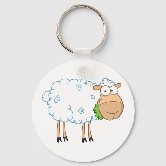 White Sheep Cartoon Character Keychain (Front)