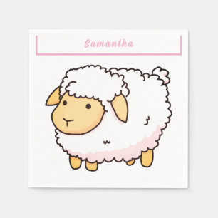 White Sheep Cute Light Personalized Napkin