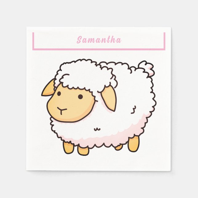 White Sheep Cute Light Personalized Napkin (Front)