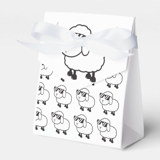 White Sheep in Sunglasses Cartoon Favor Box (Front Side)