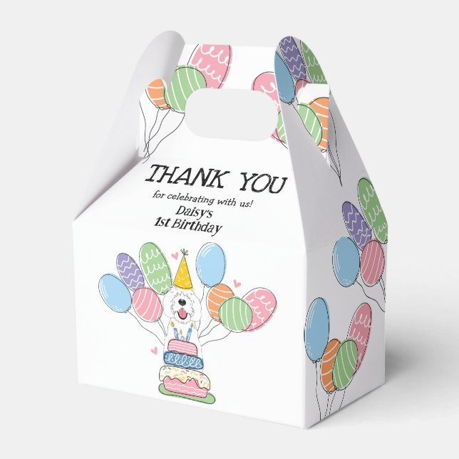 White Sheepadoodle Birthday Thank You Favor Box (Front Side)
