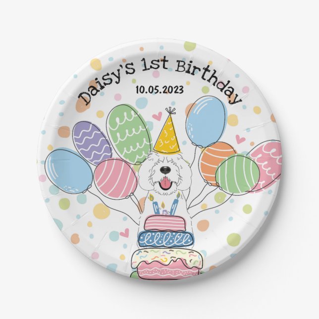 White Sheepadoodle Dog Birthday  Paper Plate (Front)