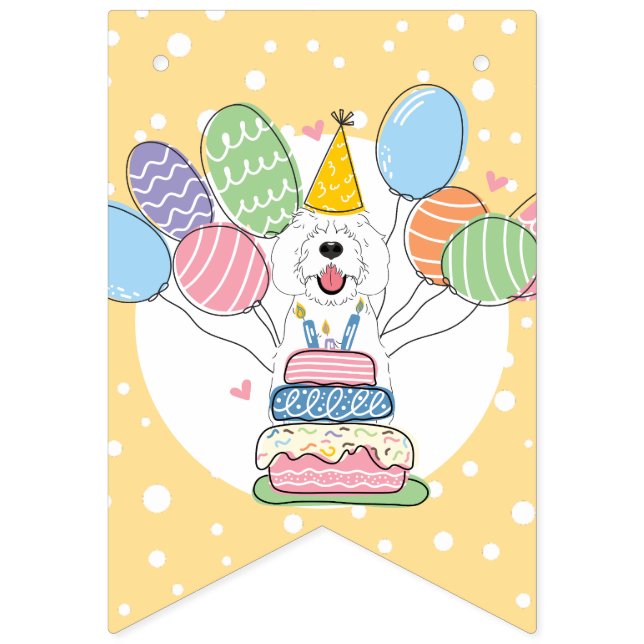 White Sheepadoodle Dog Birthday Party Bunting Flags (Seventh Flag)