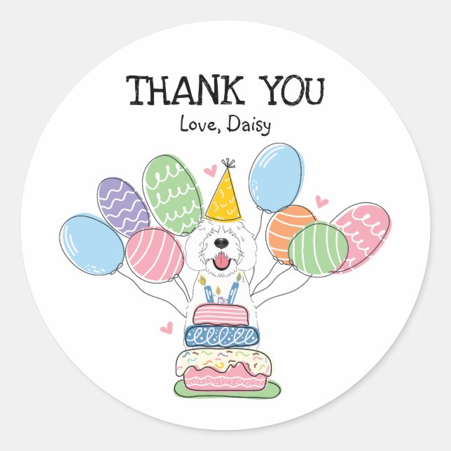 White Sheepadoodle Favour Tags Sticker (Front)