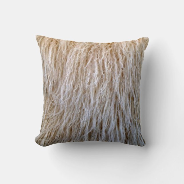 White Sheepskin Fur Design Throw Pillow (Front)