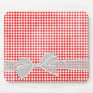 White Sheer Bow On Gingham Mouse Pad