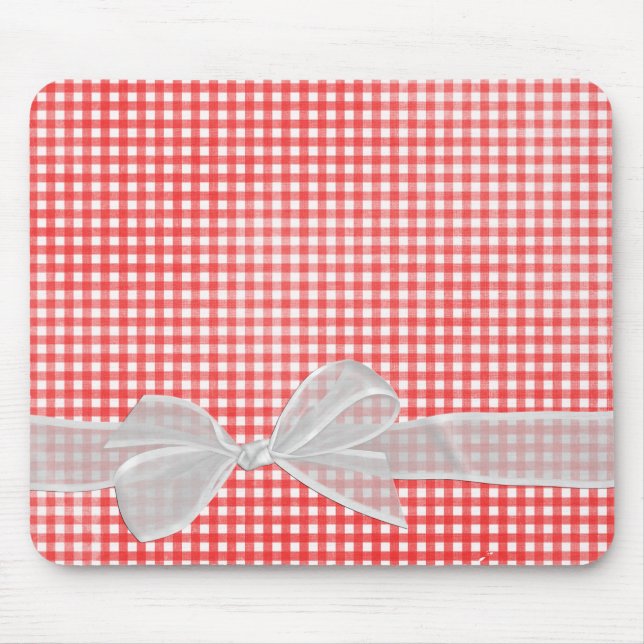 White Sheer Bow On Gingham Mouse Pad (Front)