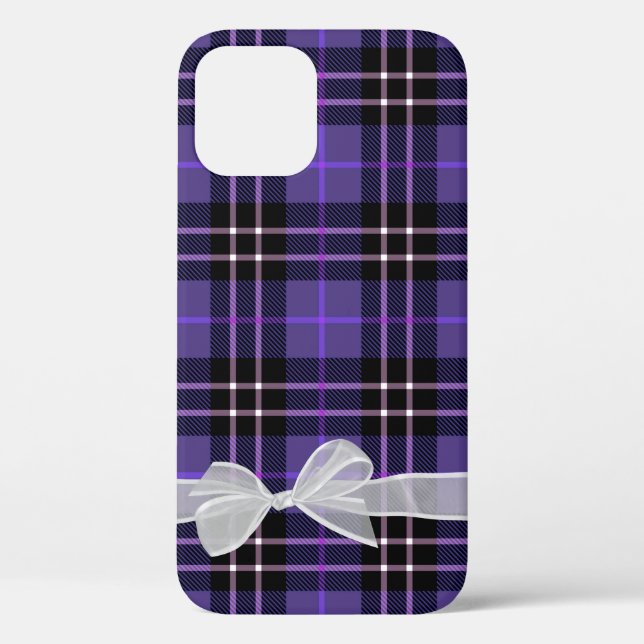 White Sheer Bow on Tartan Purple Plaid Case-Mate iPhone Case (Back)