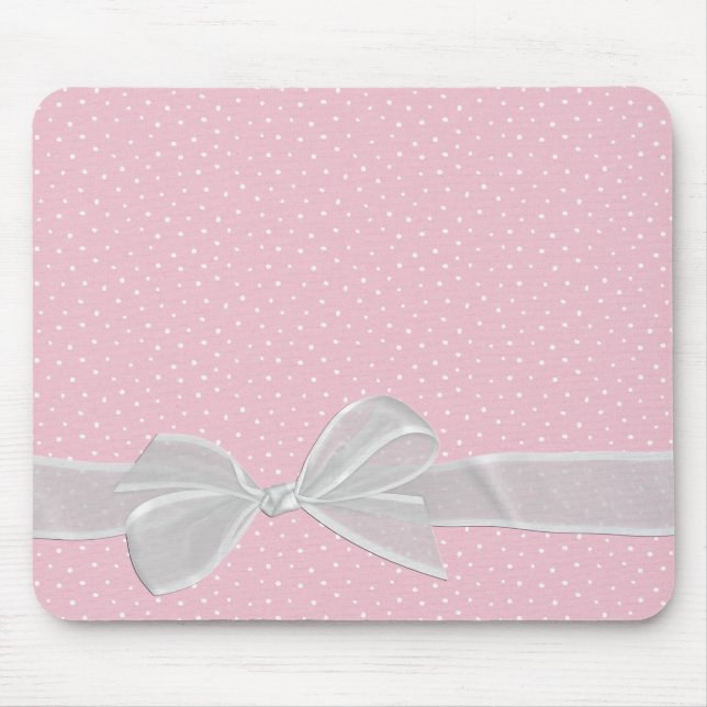 White Sheer Ribbon on Pin Dots Mouse Pad (Front)