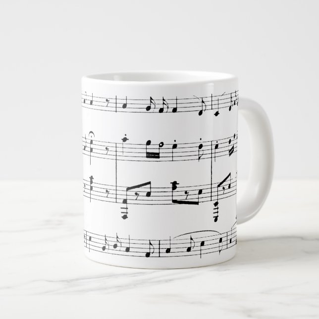 White Sheet Music Large Coffee Mug (Front Right)