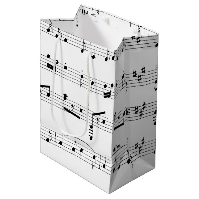 White Sheet Music Medium Gift Bag (Front Angled)