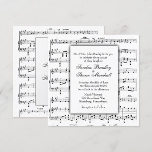 White Sheet Music Theme Wedding Invitation