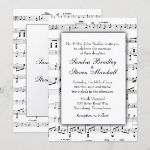 White Sheet Music Theme Wedding Invitation