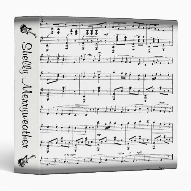 White Sheet Music With Guitar Personalized Binder (Front/Spine)