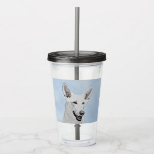 White Shepherd Painting - Cute Original Dog Art Acrylic Tumbler
