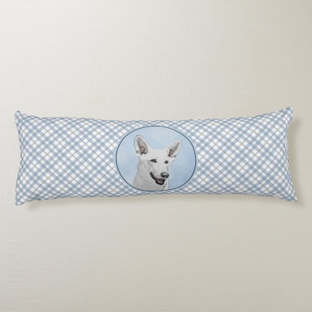 White Shepherd Painting - Cute Original Dog Art Body Pillow (Back)