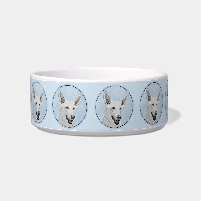 White Shepherd Painting - Cute Original Dog Art Bowl (Left)
