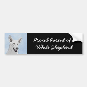 White Shepherd Painting - Cute Original Dog Art Bumper Sticker