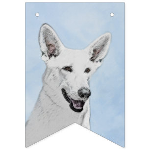 White Shepherd Painting - Cute Original Dog Art Bunting Flags