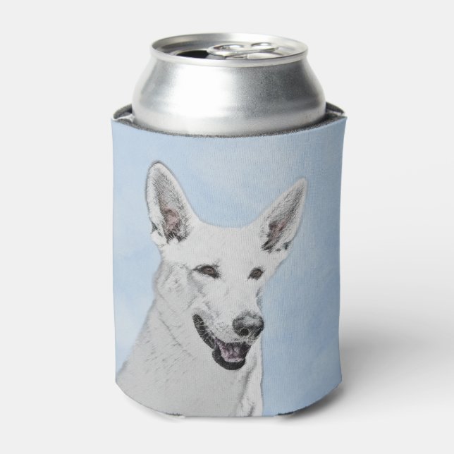 White Shepherd Painting - Cute Original Dog Art Can Cooler (Can Front)