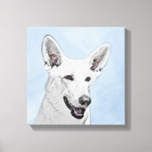 White Shepherd Painting - Cute Original Dog Art Canvas Print