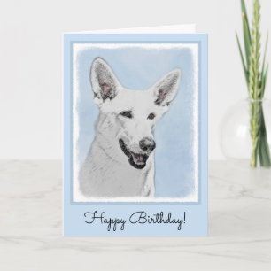 White Shepherd Painting - Cute Original Dog Art Card