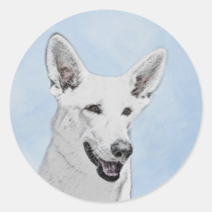 White Shepherd Painting - Cute Original Dog Art Classic Round Sticker