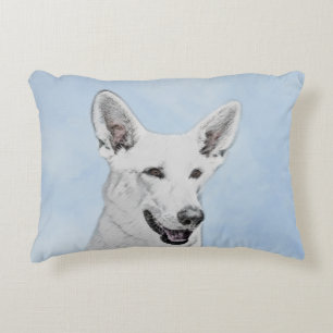 White Shepherd Painting - Cute Original Dog Art Decorative Pillow