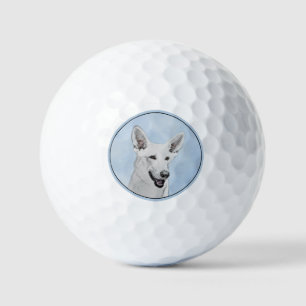 White Shepherd Painting - Cute Original Dog Art Golf Balls