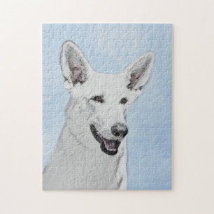 White Shepherd Painting - Cute Original Dog Art Jigsaw Puzzle