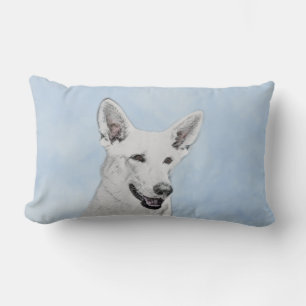 White Shepherd Painting - Cute Original Dog Art Lumbar Pillow
