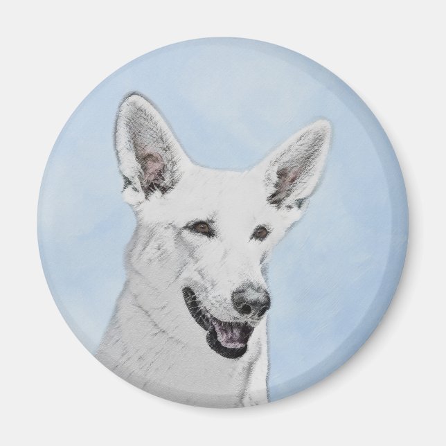 White Shepherd Painting - Cute Original Dog Art Magnet (Front)