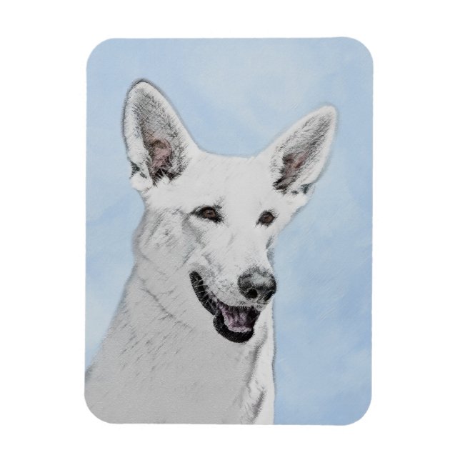 White Shepherd Painting - Cute Original Dog Art Magnet (Vertical)