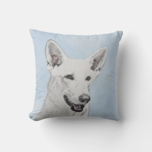 White Shepherd Painting - Cute Original Dog Art Outdoor Pillow