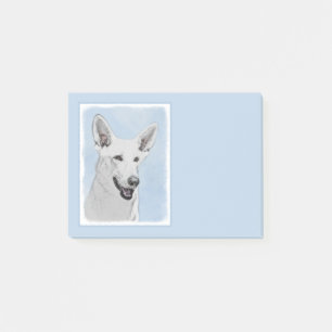 White Shepherd Painting - Cute Original Dog Art Post-it Notes