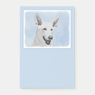 White Shepherd Painting - Cute Original Dog Art Post-it Notes